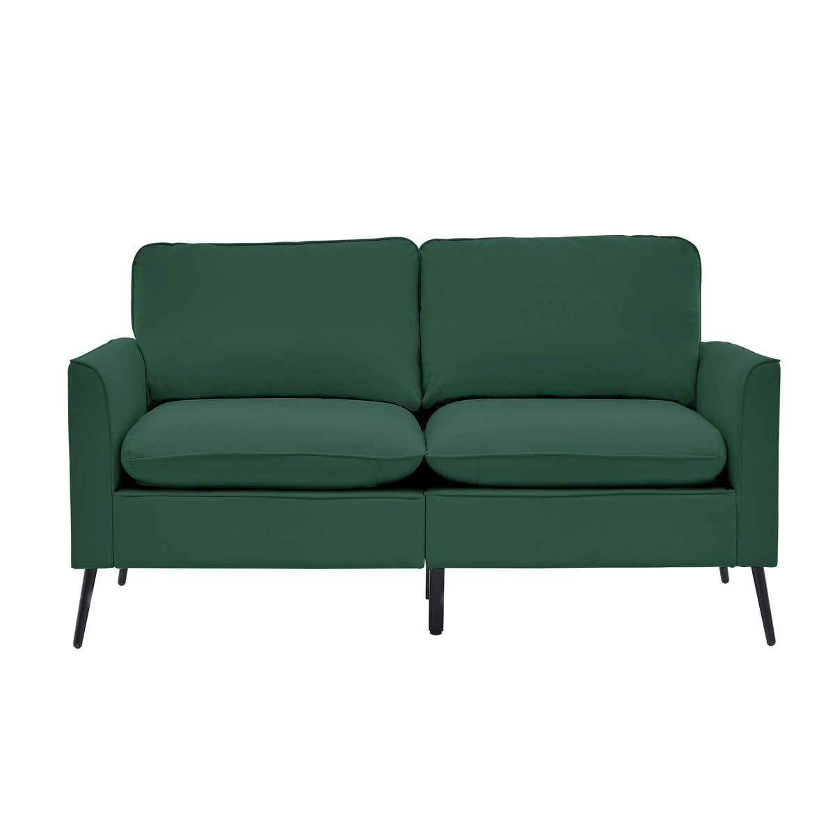 TS Nordic Retro Green Leather Upholstered Sofa Loveseat, Casual Living Room Balcony Bedroom Single Chair with Overstuffed Pillows
