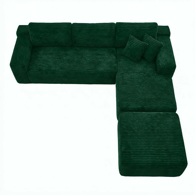 106.5' L-Shaped Corduroy Upholstered 3-Seat Lounge Sofa with Ottoman, Right Hand Facing