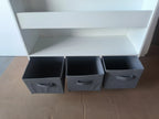 Modern Kids Bookshelf with 3 Fabric Bins, White and Gray Storage Shelf for Toys and Books, Ideal for Playroom, Bedroom, or Nursery - Eloy Royal