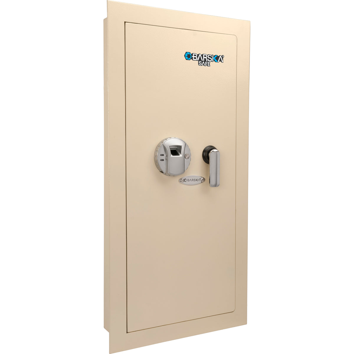 Biometric Wall Safe with Left Open Door in Beige Steel, 0.82 Cubic Ft
