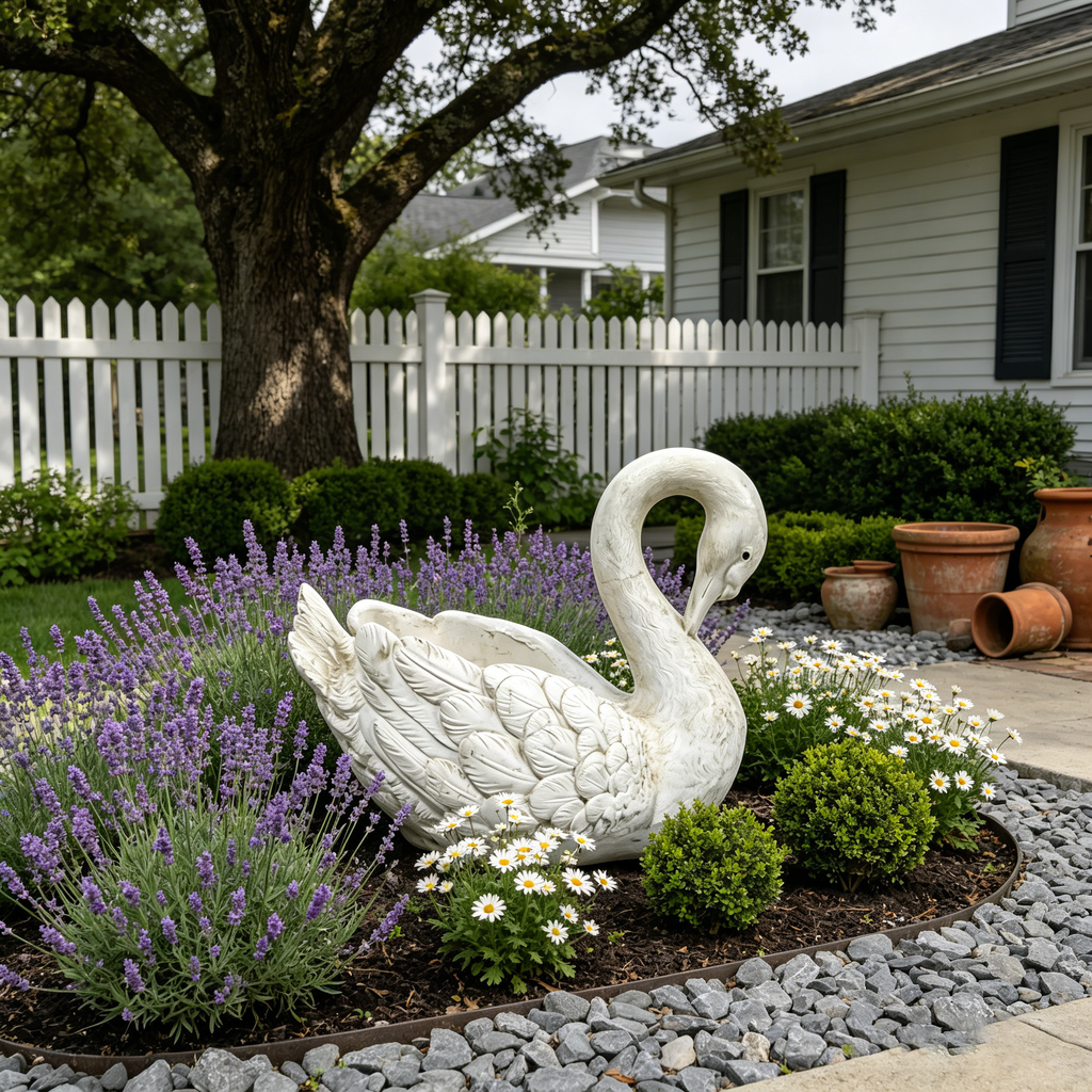 12.8'' tall Vintage White Resin Swan Planter Statue, Large Decorative Swan Flower Pot Sculpture Weatherproof Outdoor Garden Ornament for Front Yard Flower Bed, Lawn, Porch, Courtyard Landscape Decor