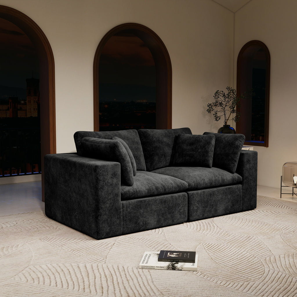 78.8*39.4'Modular sectional sofa seat,Upholstered compressed couch for living room,Bedroom,Apartment,No assembly required,2PC free combination,Plush corduroy fabric,BLACK