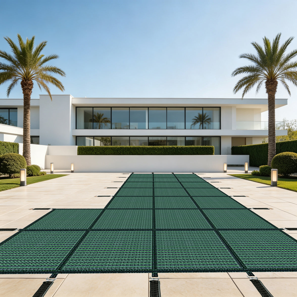 Inground Pool Safety Covers, Rectangular Winter Pool Cover for Swimming Pools, High Strength Mesh PP, Included Installation Tools,Green, Fit 16x32ft+4x8ft Side Step Pools