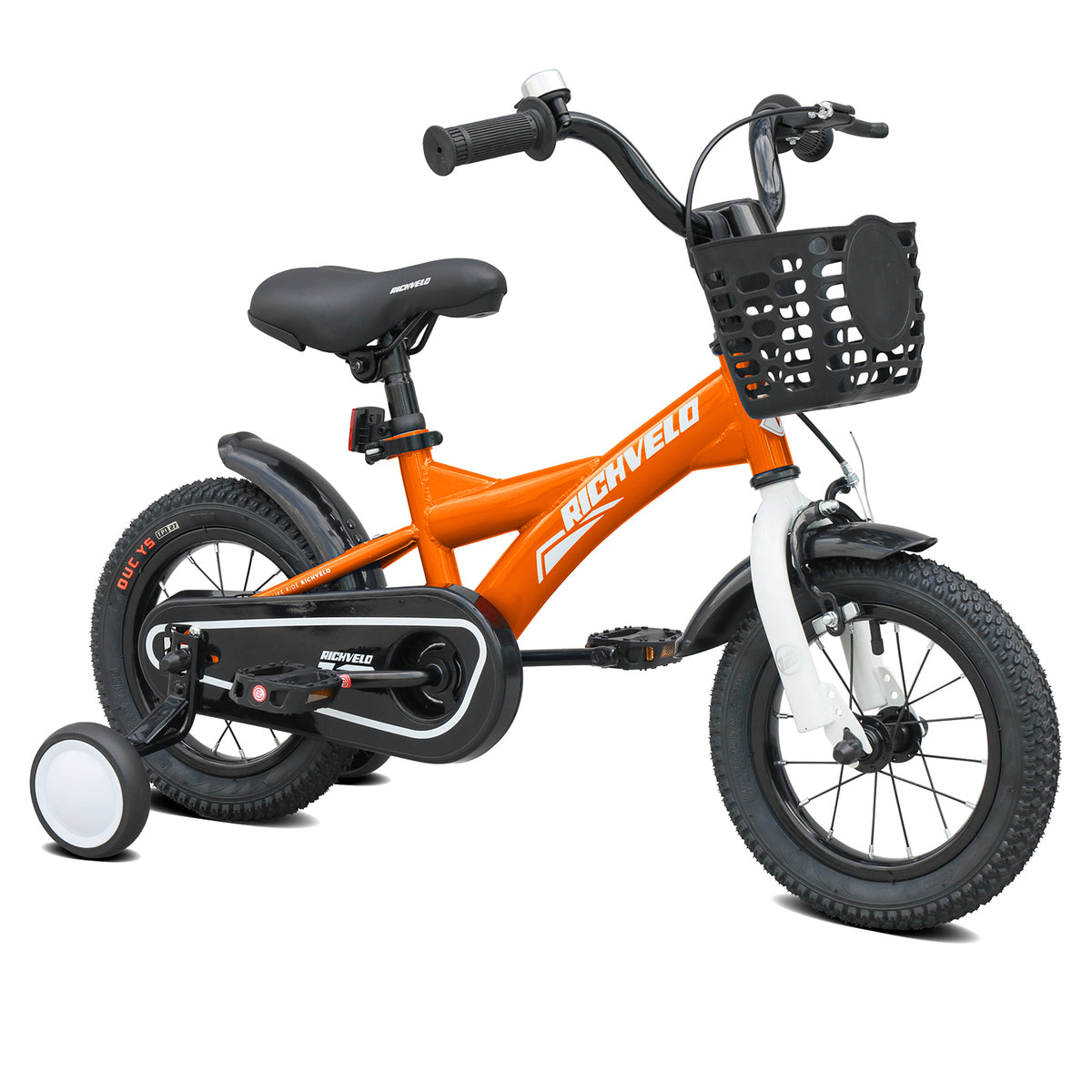 A1601 Kids Bike, 12 14 16 Inch Children Bicycle with Training Wheels, Front V-Brake & Coaster Brake, Basket, for Boys Age 3-7 Years Old