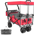Collapsible Wagon 140L Wagons Carts Foldable with Removable Canopy, Folding Wagon Cart with Wheels for All-Terrain with Brake, Foldable Wagon with Cooler Bag, for Camping Beach Shopping