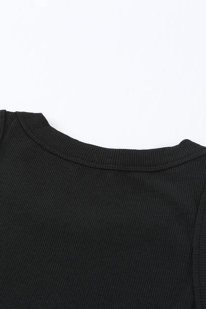 Solid Black Round Neck Ribbed Tank Top - Eloy Royal