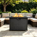 44 Inch 50000 BTU Propane Fire Pit Table, 2-in-1 Rectangular Fire Pit Outdoor Patio Heater Table with Glass Wind Guard for Backyard Garden Gathering