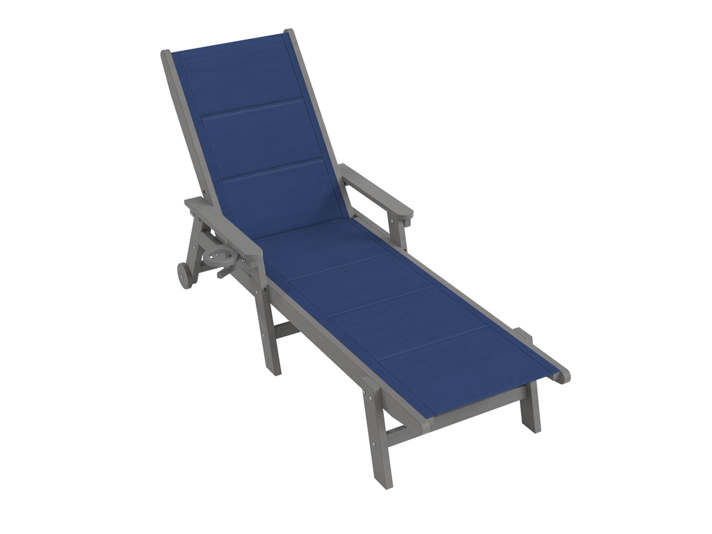 Outdoor Pool Lounge Chairs Set of 2, HDPE Patio Lounge Chair with Wheels, Double-Layer Fabric Chaise Lounge Chair for Pool, Sunbathing Tanning, Lawn, Navy Blue