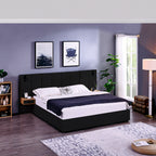 King Size Storage Velvet Upholstered Hydraulic Platform Bed with 2 Shelves, 2 Reading Lamps and USB Port, Black