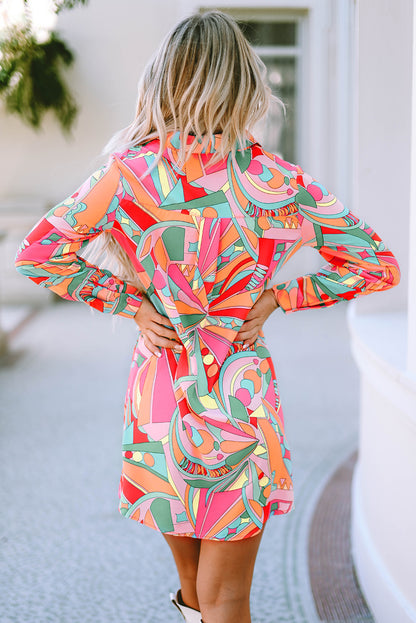 Multicolor Abstract Print Long Sleeve Shirt Dress - Eloy Royal