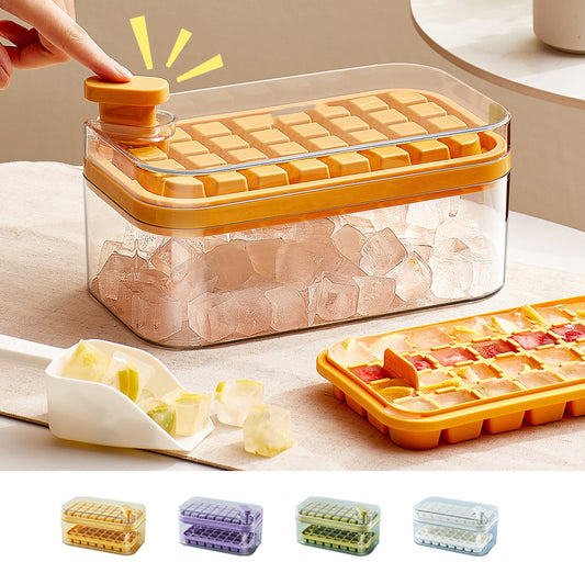 One-button Press Type Ice Mold Box Plastics Ice Cube Maker Ice Tray Mold With Storage Box With Lid Bar Kitchen Accessories - Eloy Royal