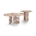 Pink Natural Marble Coffee Table Set, Small Living Room Table with Polished Surface, Genuine Real Marble and Metal Base, 70cm & 45cm Diameter