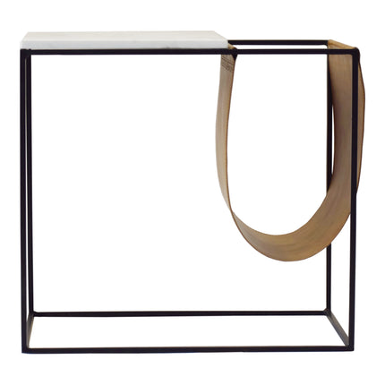 Accent Table, White Marble with Vegan Leather Sling  in Multicolor