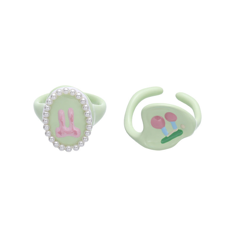 Enamel Cartoon Cute Shape Pearl Surrounding Design Ring