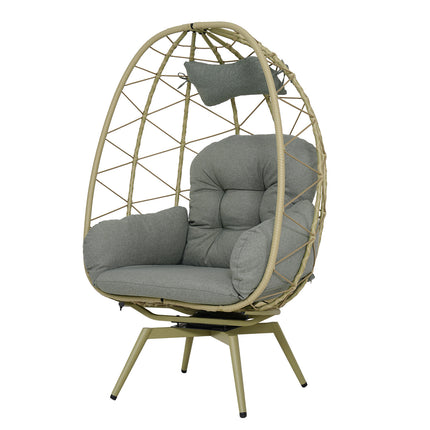 Oversized 360° Swivel Rattan Egg Chair Wicker Indoor Outdoor Patio Lounge Chair with Removable Thick Cushions