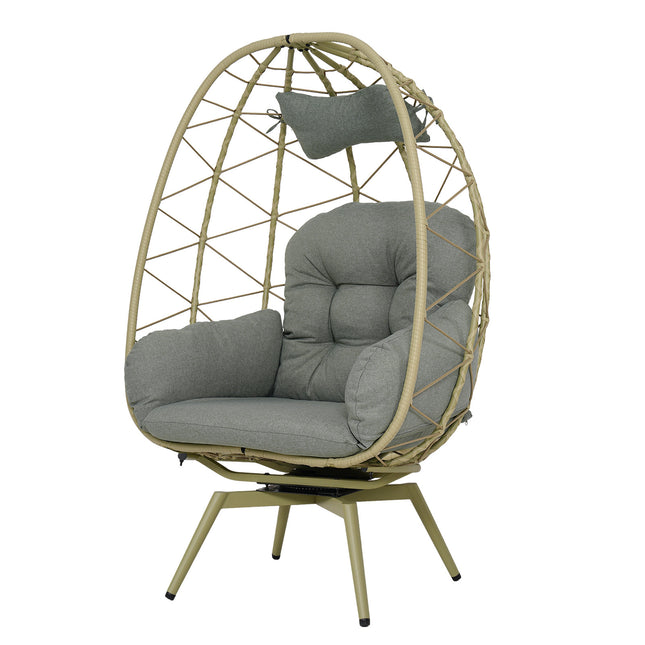 Oversized 360° Swivel Rattan Egg Chair Wicker Indoor Outdoor Patio Lounge Chair with Removable Thick Cushions