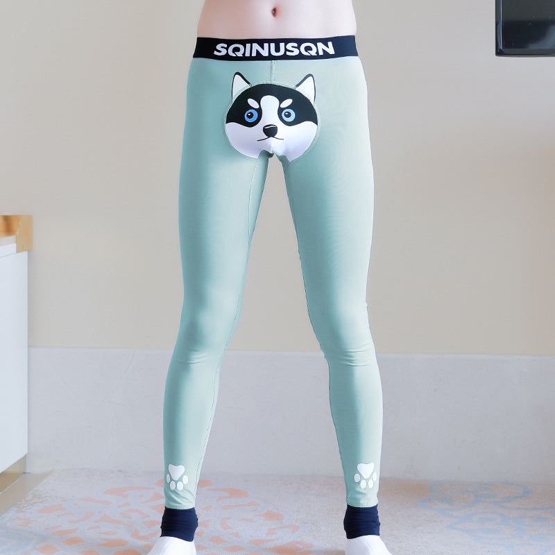 Cute Dog Print Leggings Winter Warm Innerwear Cotton Pants For Men