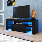 Black TV Stand with LED RGB Lights,Flat Screen TV Cabinet, Gaming Consoles - in Lounge Room, Living Room and Bedroom(Black) - Eloy Royal