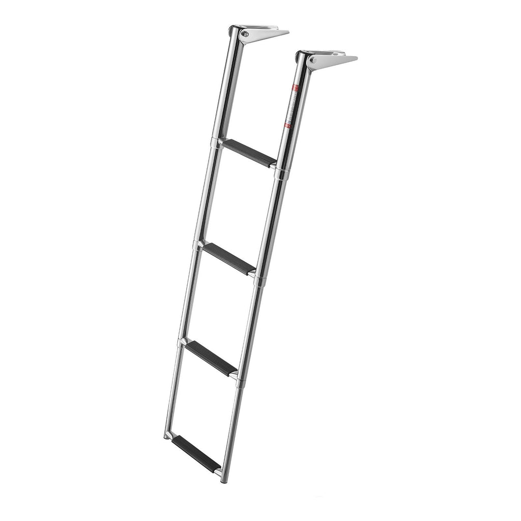 Boat Ladder, 4 Steps, Stainless Steel Telescoping Folding Swim Deck Ladder for Rear Entry Inboard, Heavy Duty 900 lbs Capacity with Wide Anti-Slip Steps, for Outboards, Yacht, Pontoon Boats
