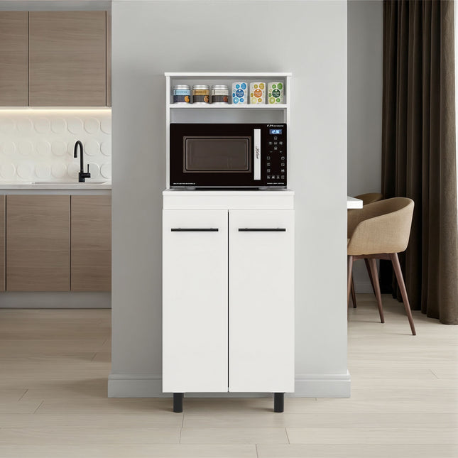 Enderlin Microwave Stand with 3 Shelves, 2 Doors, 4 legs and Cabinet, White