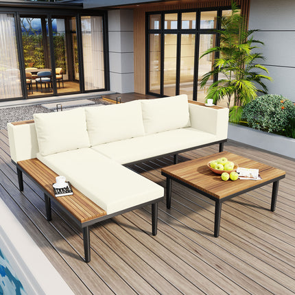 Luxury Patio Furniture Set with Removable Cushions and Coffee Table with L-Shaped