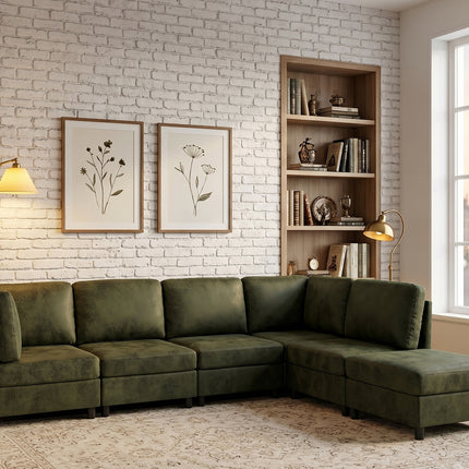 Faux Leather Fabric Upholstered Modular Sectional