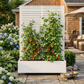Metal Planter Box with Trellis,  73'x47'x16' Metal Raised Garden Bed with Trellis, Metal Planter Box with Drainage Holes & Lockable Wheels & Privacy Screen for Climbing Plants, Vegetables, Vines