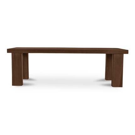 Dining Bench, Rectangular Solid Teak Slatted Seat, Seats 3, Brown