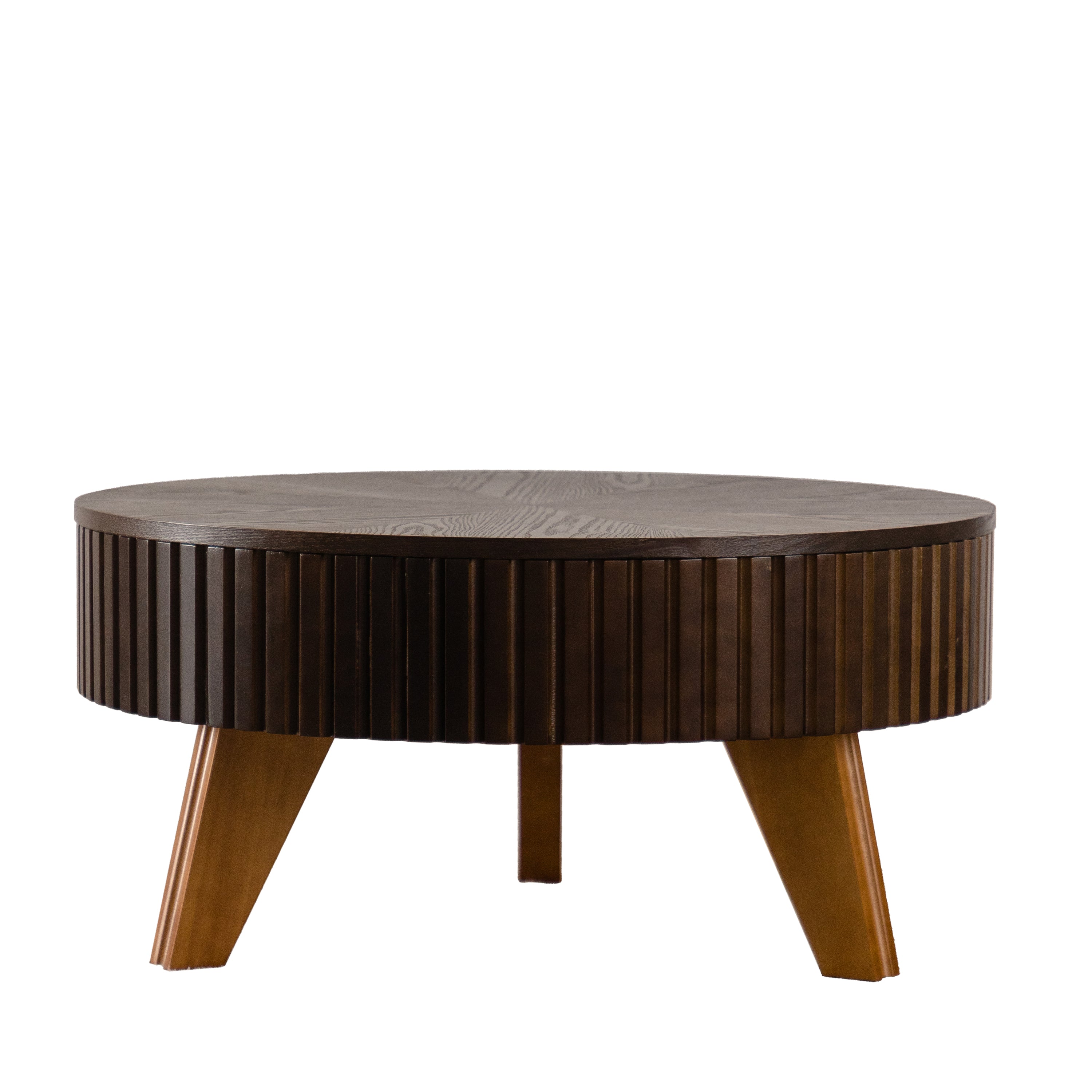 Retro Round Coffee Table with Storage Space, Brown Solid Wood+MDF, 31.5' Diameter