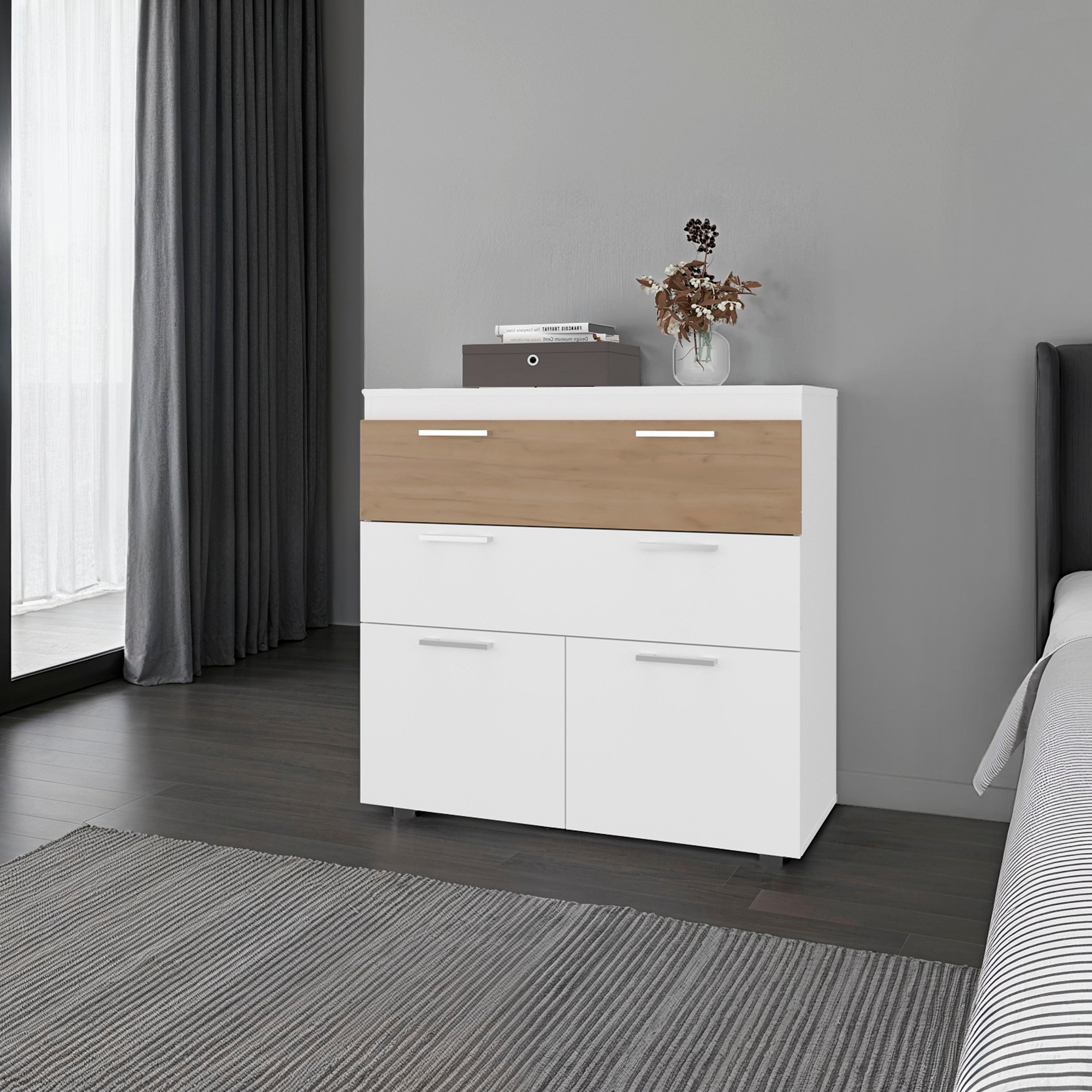 Golva Dresser with Tilt-Out Drawers and Lower Cabinet Storage, White / Natural Oak