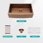 36 Inch Rose Gold Farmhouse Sink with Apron Front - Stainless Steel 16 Gauge Kitchen Sink in Rose Gold Finish - Eloy Royal
