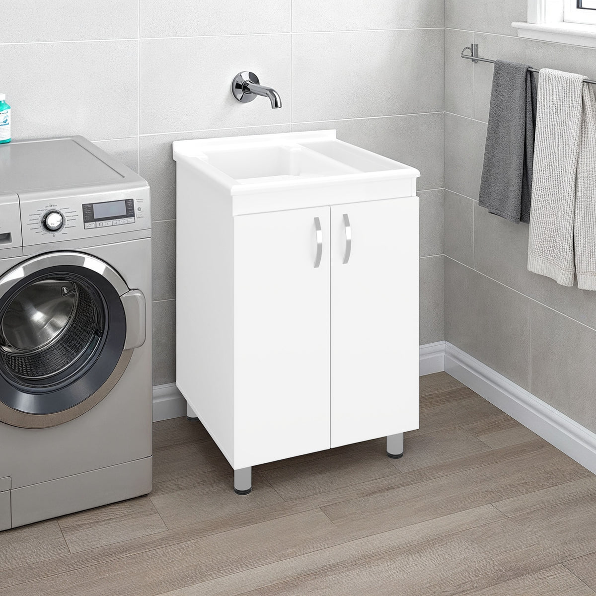Foster 2 Door Utility Tub and Sink, Freestanding Cabinet with 2 Interior Storager Shelves, Utility Sink for Laundry Rooms or Garage