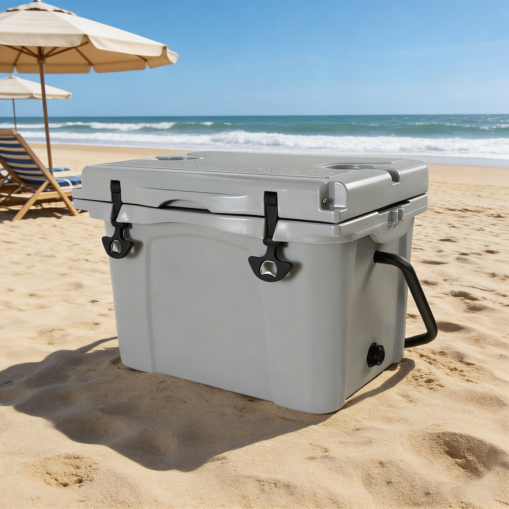 25QT Portable Cooler, Insulated Hard Cooler with Bottle Opener, Cup Holder, Forming Ruler, 5-7 Day Ice Retention, Travel, Beach, Camping, Fishing