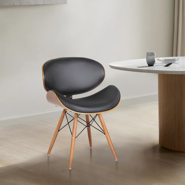 Saisce Mid-Century Dining Chair in Walnut Wood and Black Faux Leather