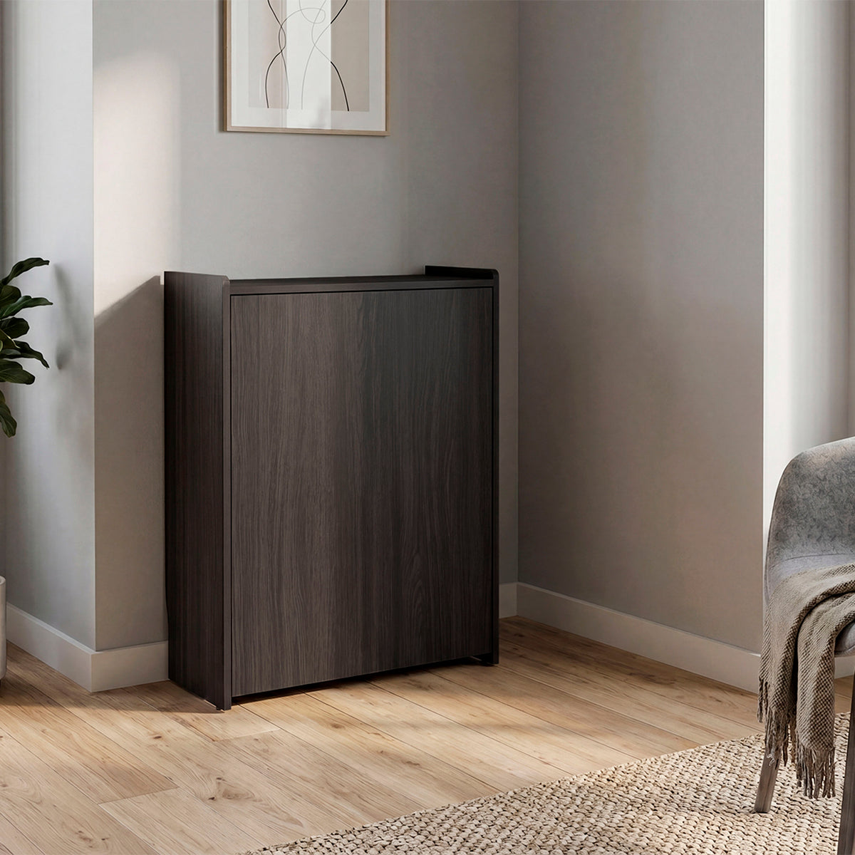 Leslie Retractable Desk with Built-in Storage Shelves, Space Saving Computer Writing Table