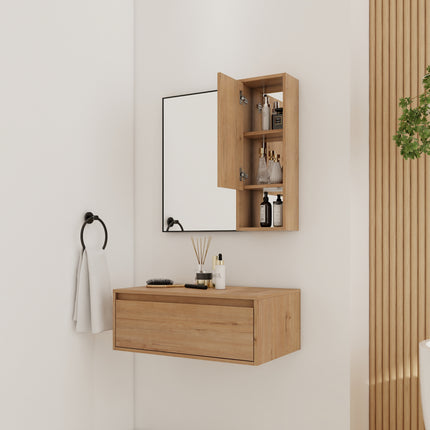 30''  Dressing Table With Mirror,Wall Mounted Storage Mirror Cabinet with Soft Close Door,Black Aluminum Frame Mirror&Cabinet