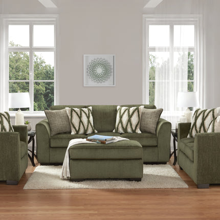 Marvella 4-Piece Living Room Set, Sofa, Loveseat, Chair, and Ottoman with Mosswood Chenille Upholstery