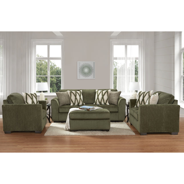 Marvella 4-Piece Living Room Set, Sofa, Loveseat, Chair, and Ottoman with Mosswood Chenille Upholstery