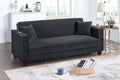 1pc Convertible Sofa w/ Hidden Storage Folding Backrest Cup Holder USB Ports Wooden Legs Matching Pillows Black Finish Primary Living Room