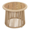 Conical Light Beige Rope Side Table with Teak Finish Acacia Wood Top, 150 lbs Capacity, No Assembly Required, Modern Open-Weave Round Accent Table for Patio Backyard Living Room