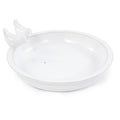 Handmade Ceramic Bird Bath, 11.8 Inch Glossy White Outdoor Bird Bath Bowl with Vintage Bird Ornaments, Garden Birdbath for Yard, Patio, Backyard Decor, Also Works as Wild Bird Waterer