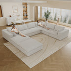 157.6' Cloud Sofa,Corduroy Fabric,Deep Seat Couches,Double-layer design,Removable  Cushion,No Assembly, DIY Combination for Living room, Bedroom,Conference room ,Apartment,White
