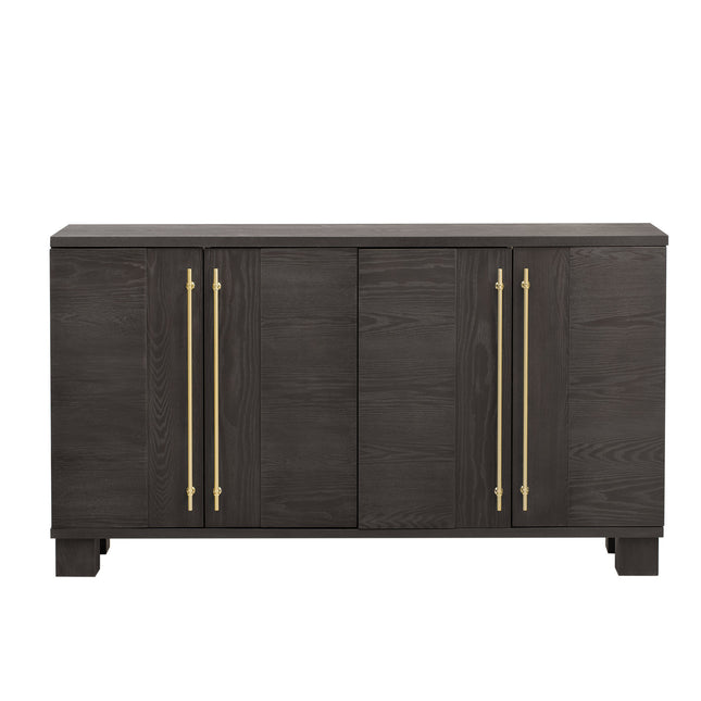 TREXM Traditional-Style Wood Sideboard Buffet Cabinet with Adjustable Shelves and Gold Handles