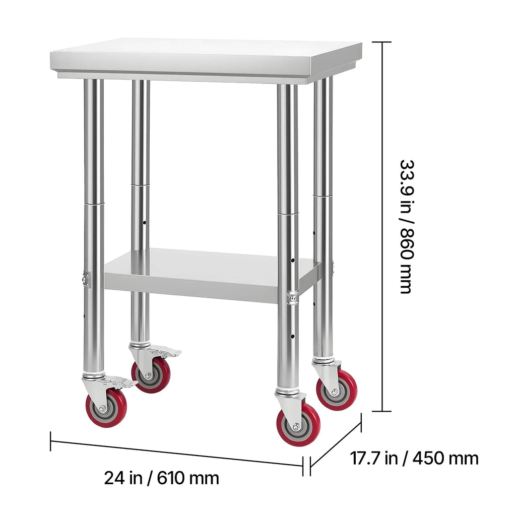 Stainless Steel Table, 24 x 18 Inches Food Prep Worktable with Wheels, Kitchen Prep Table with Adjustable Undershelf Workstations for Commercial Kitchen, Restaurant, Hotel and Garage, Outdoor - Eloy Royal