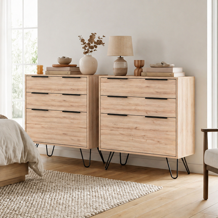 Salem Set of 2 3-Drawer Modern Dressers with Metal Legs for Bedroom