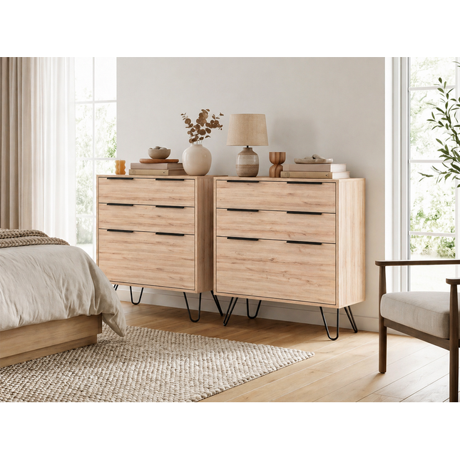 Salem Set of 2 3-Drawer Modern Dressers with Metal Legs for Bedroom
