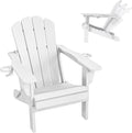 Adjustable HDPE Adirondack Chair, White, 3-Position Reclining ,Foldable, Cup & Phone Holders, All-Weather Outdoor