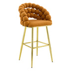 Modern Orange Velvet Bubble Chair Ball Chain Stools with Gold Legs, Tufted Bar Chairs for Kitchen Island & Home Bar