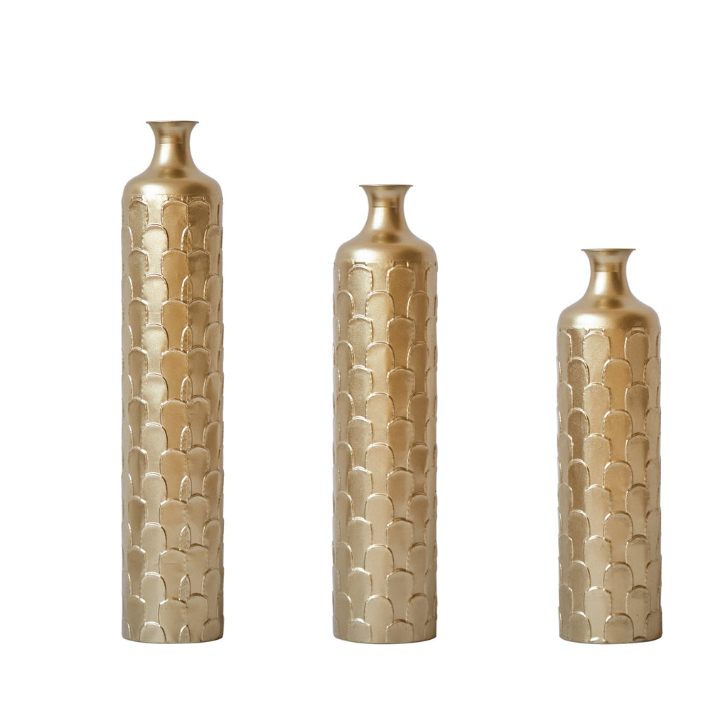 Floor Metal Vases Decorated White Metal Vases Set of 3 Gorgeous Home Decoration Large Glazed Metal Vases 25.2in/29.33in/34.25in Height