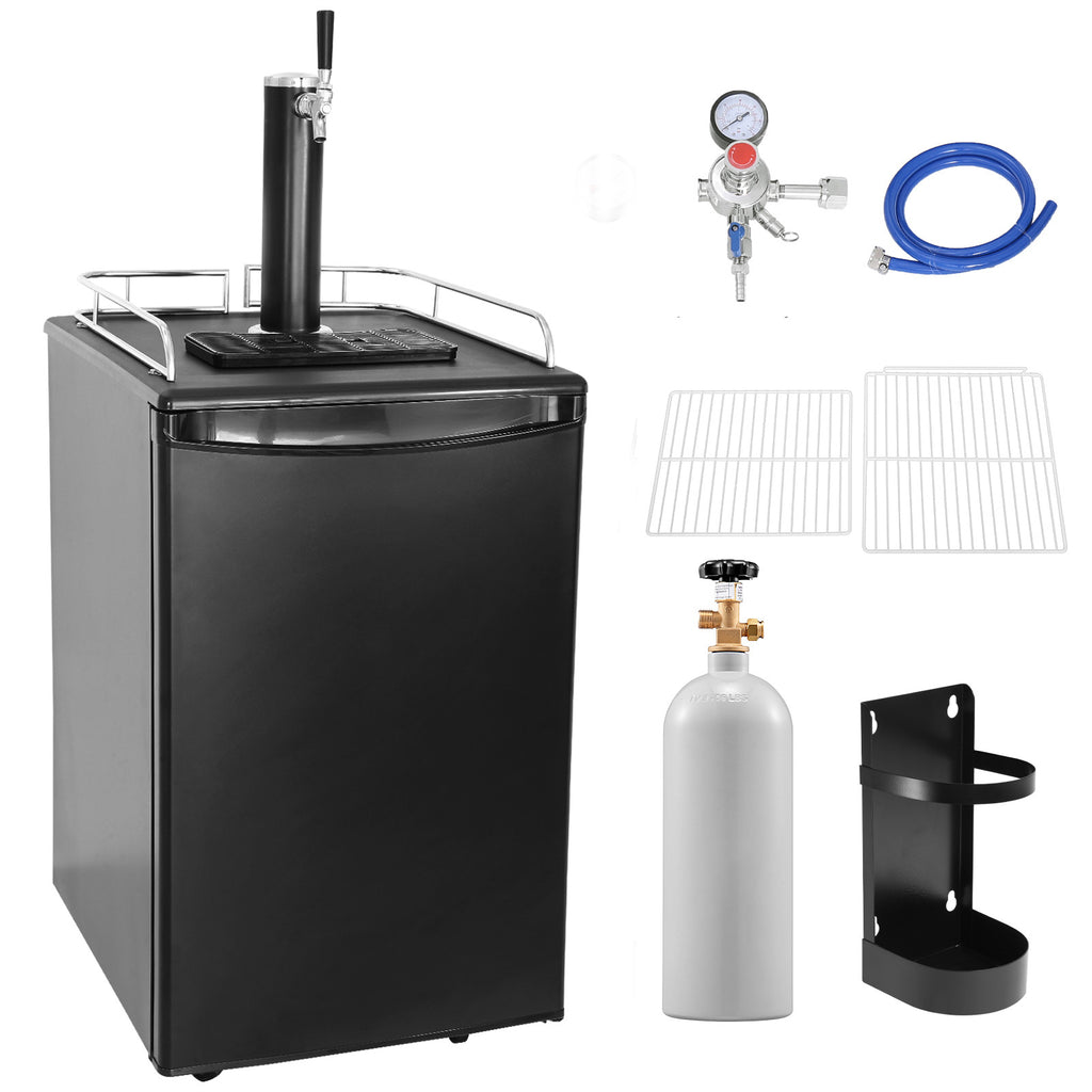 Beer Kegerator, Single Tap Draft Beer Dispenser, Full Size Keg Refrigerator With Shelves, CO2 Cylinder, Drip Tray & Rail, 32°F- 50°F Temperature Control, Holds 1/6, 1/4, 1/2 Barrels, Black